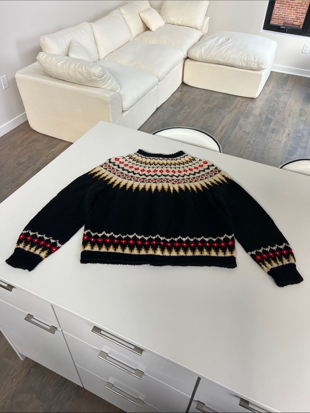 Hand knit in Norway 100% wool mothproof fair isle cardigan long sleeve sweater 6 - Picture 10 of 14